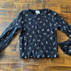 Zara Black Floral Long Sleeve Kids Tee